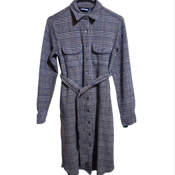 Lands' End Dresses & Skirts - Lands' End houndstooth thick cotton elasten button down shirt dress size small